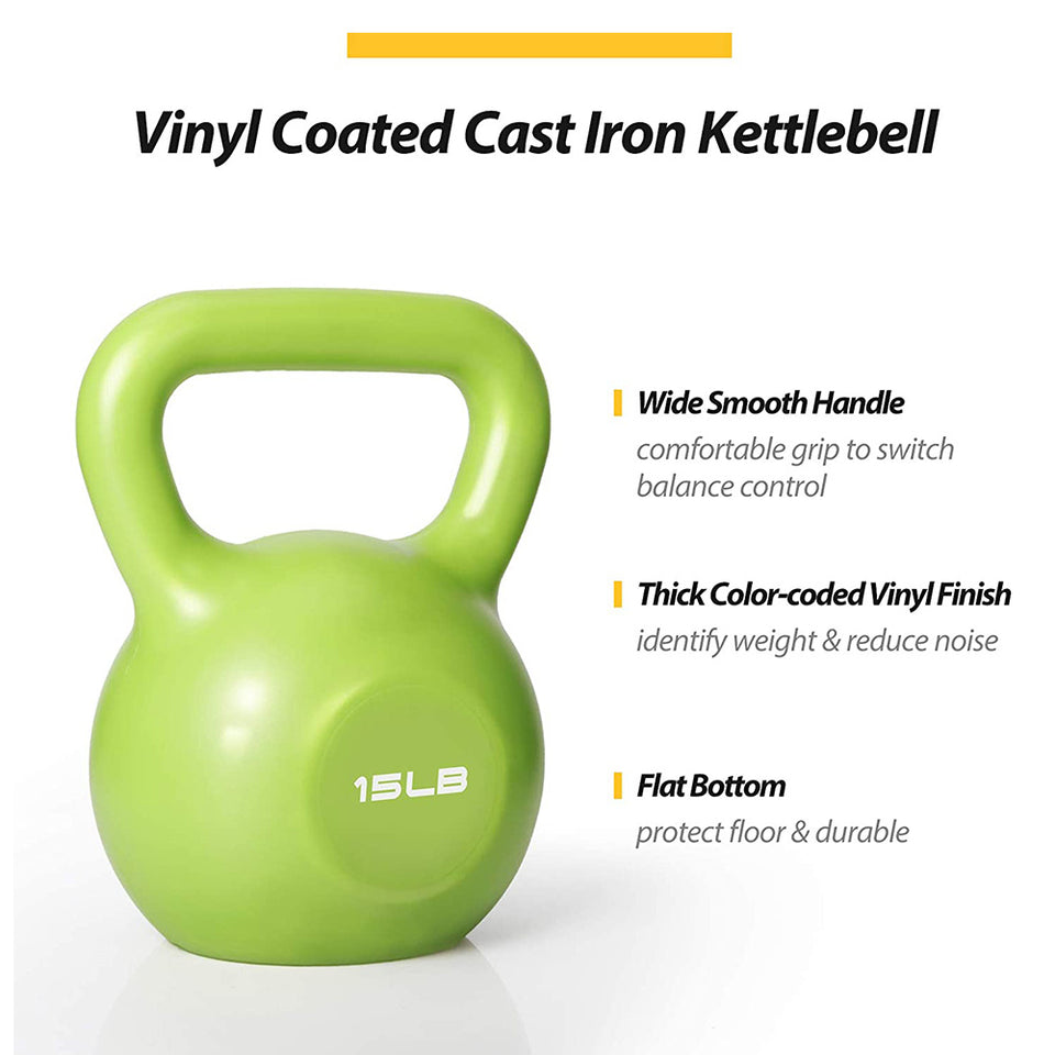 15lbs Kettlebell Set for Women | Vinyl Coated Strength Training Weight | Home Gym Workout Equipment