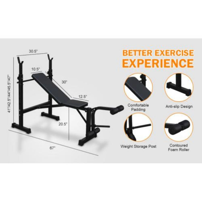 Olympic Weight Bench With Squat Rack & Bench Press | Adjustable Full-Body Home Gym Strength Training Equipment