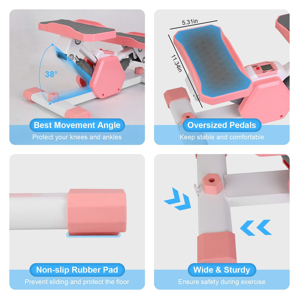 Mini Stepper Stair Stepper with Resistance Bands | Quiet Hydraulic Workout Machine with LCD Timer | 330LB Home Fitness Stepper