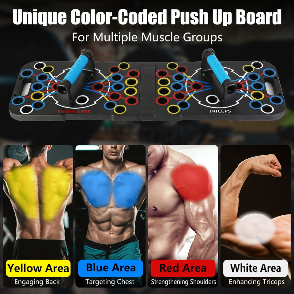 Multifunctional Push Up Board Set | Full Body Home Gym Equipment with Resistance Bands, Pilates Bar & Roller Wheel