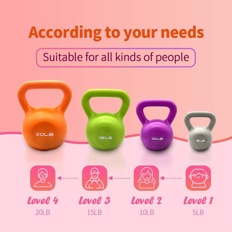 5lbs Kettlebell Set for Women | Vinyl Coated Kettle Bell for Home Gym Strength Training & Weight Lifting | Comfortable Grip