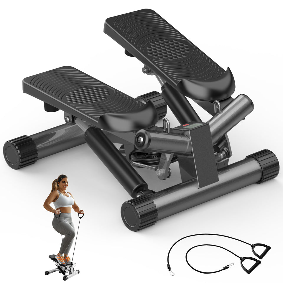 Mini Stepper with Resistance Bands | Compact Home Cardio & Full Body Workout Machine | Quiet, Adjustable, LED Display