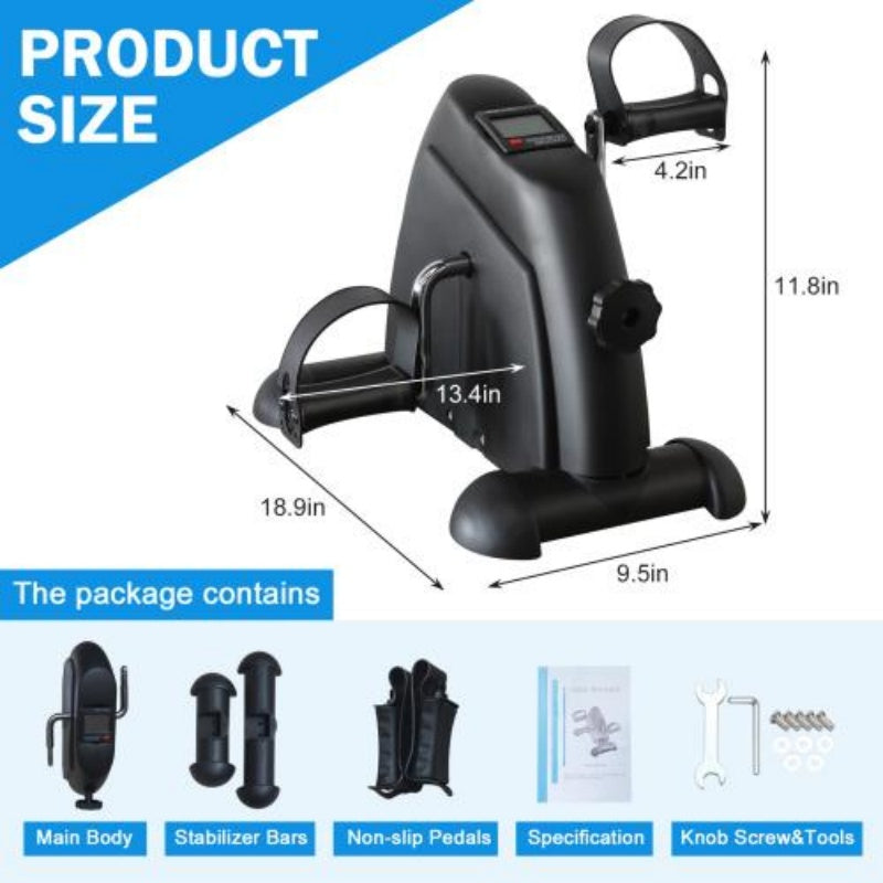Mini Exercise Bike for Home Rehab | Portable Pedal Trainer with Electronic Display & Instep Straps | 120KG Load Capacity