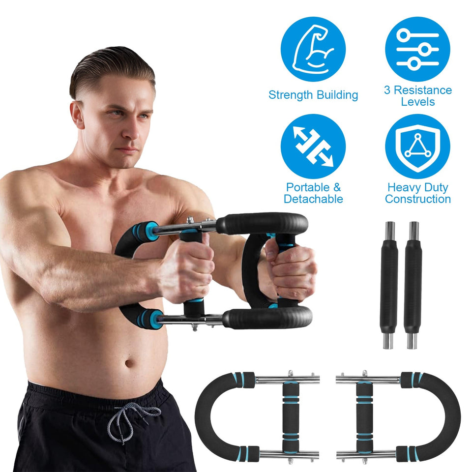 Adjustable Twister Arm Exerciser Bar | 3-Level Resistance 66–110LBS | Strength Trainer for Chest, Biceps & Back Workout