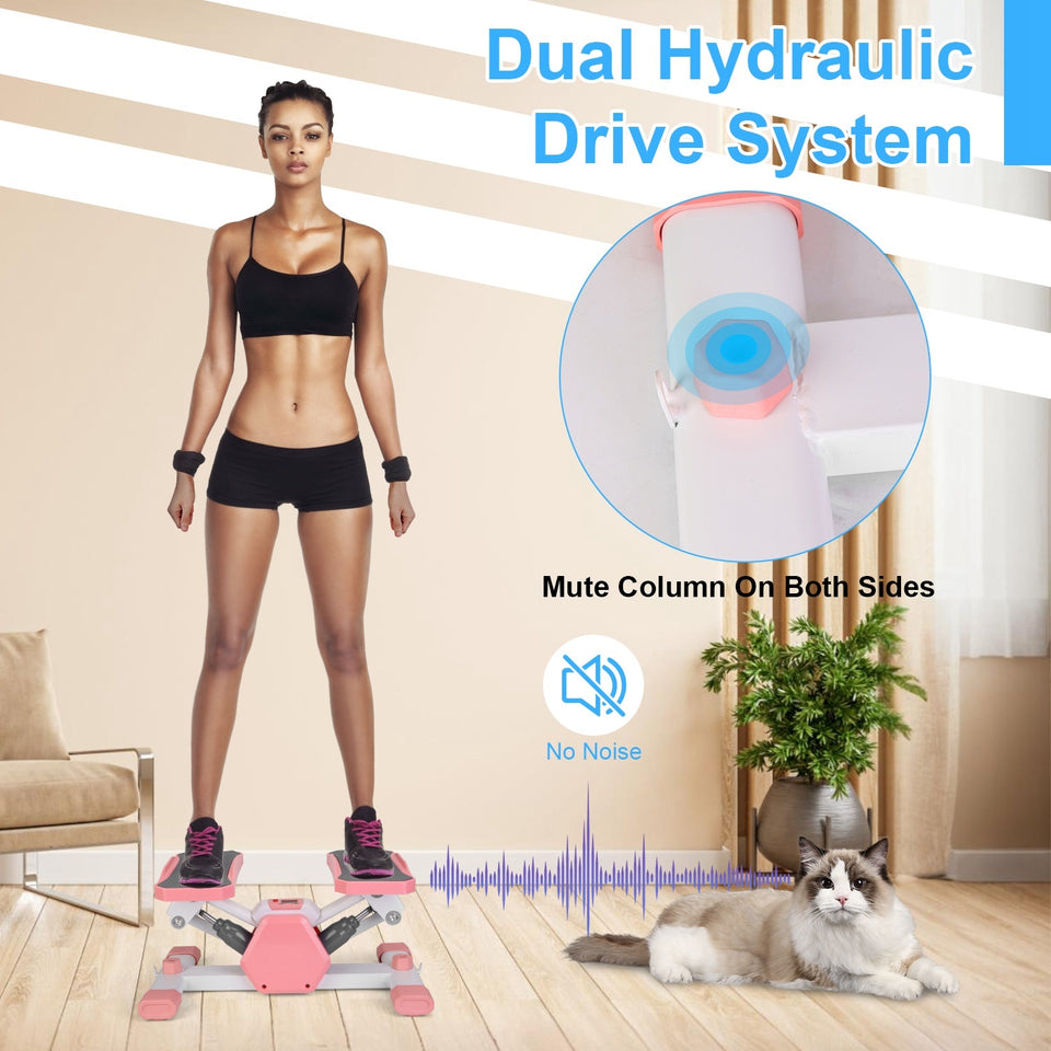 Mini Stepper Stair Stepper with Resistance Bands | Quiet Hydraulic Workout Machine with LCD Timer | 330LB Home Fitness Stepper