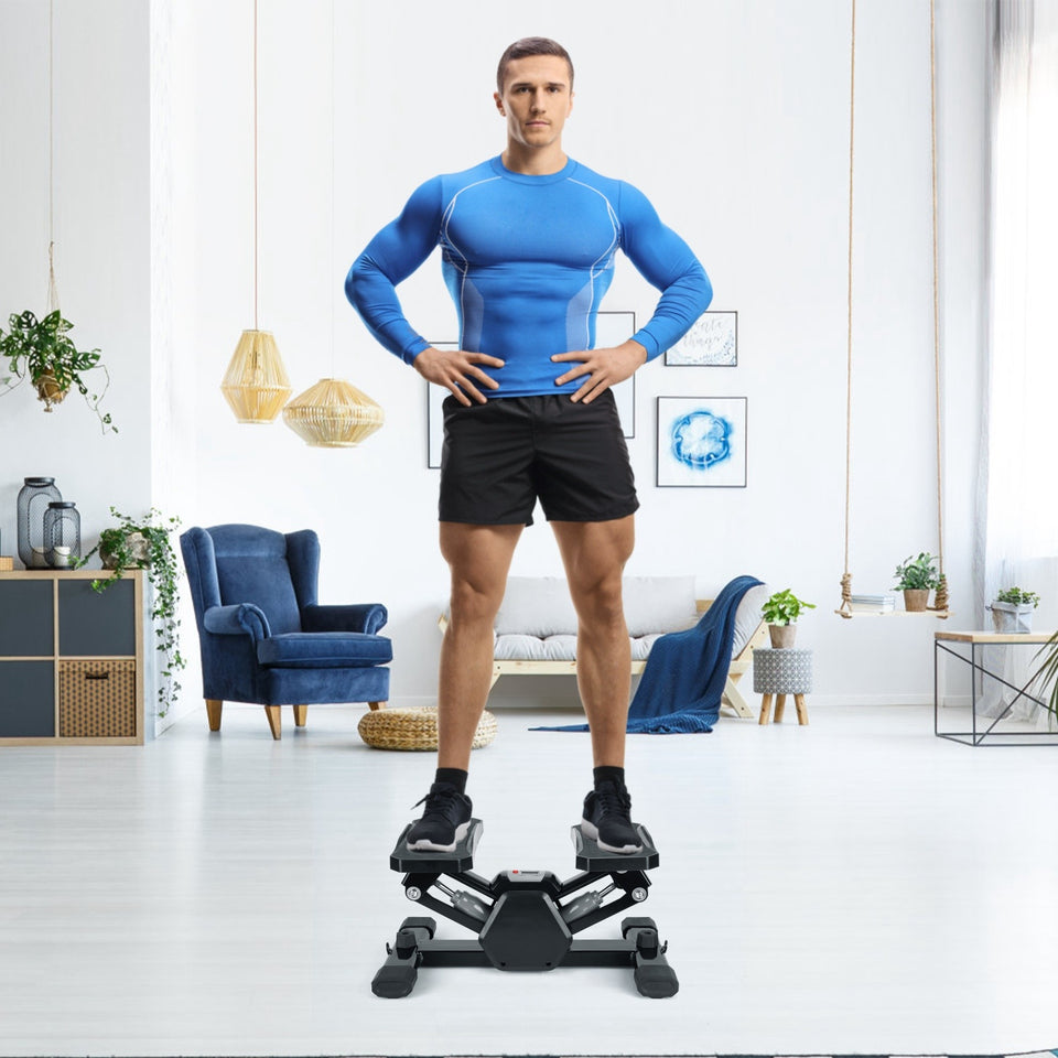 Mini Stepper Stair Stepper with Resistance Bands | Quiet Hydraulic Workout Machine with LCD Timer | 330LB Home Fitness Stepper