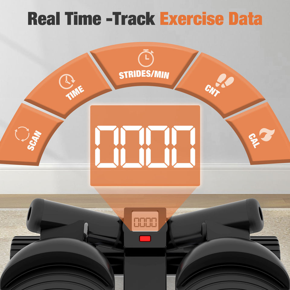 Mini Stepper with Resistance Bands | Compact Home Cardio & Full Body Workout Machine | Quiet, Adjustable, LED Display